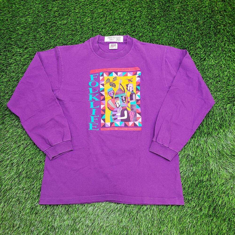 Vintage 1994 Folk-Life Shirt Women Medium 18x24 Colorful Art